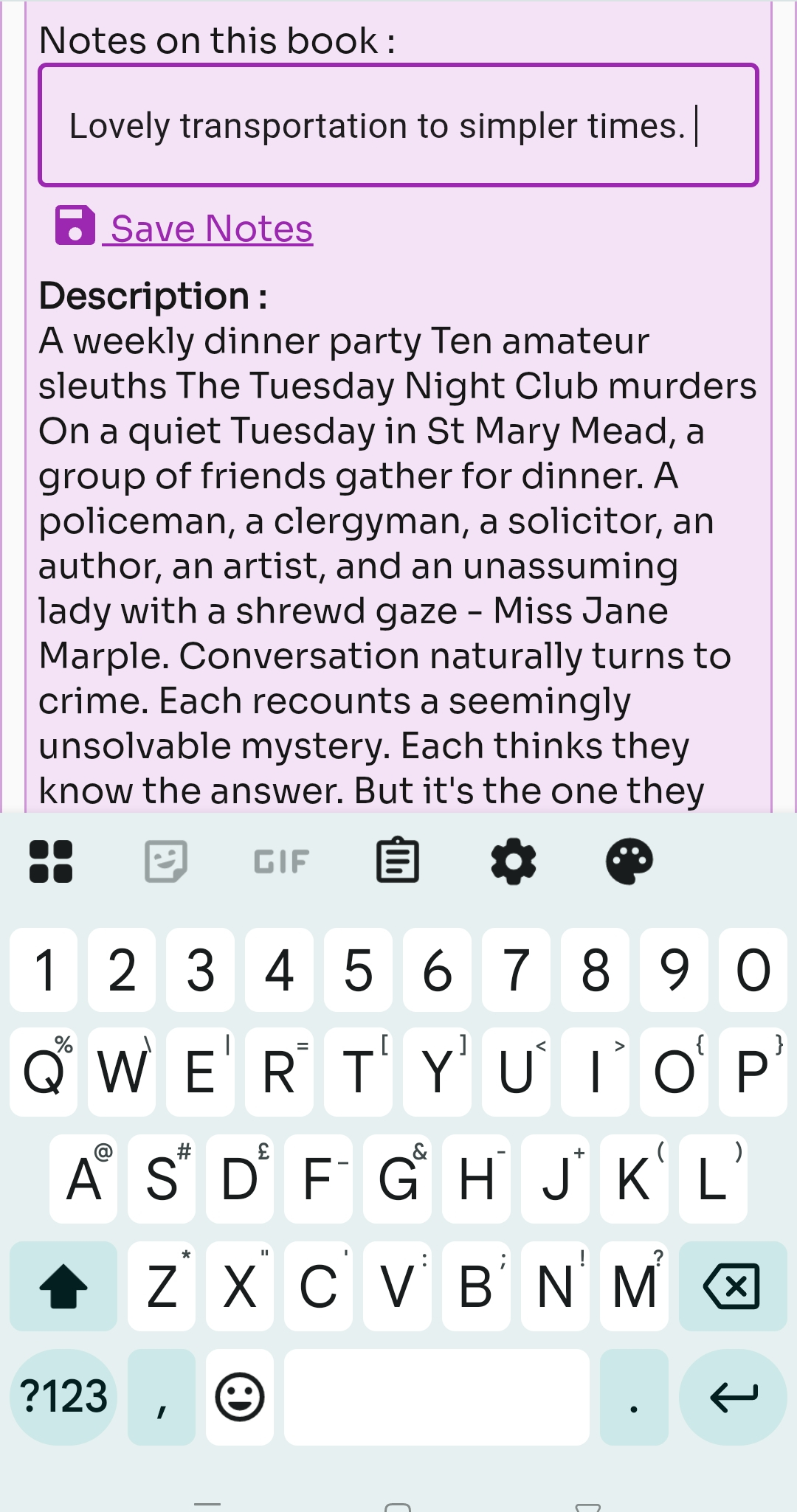 Add Notes for a book Screenshot