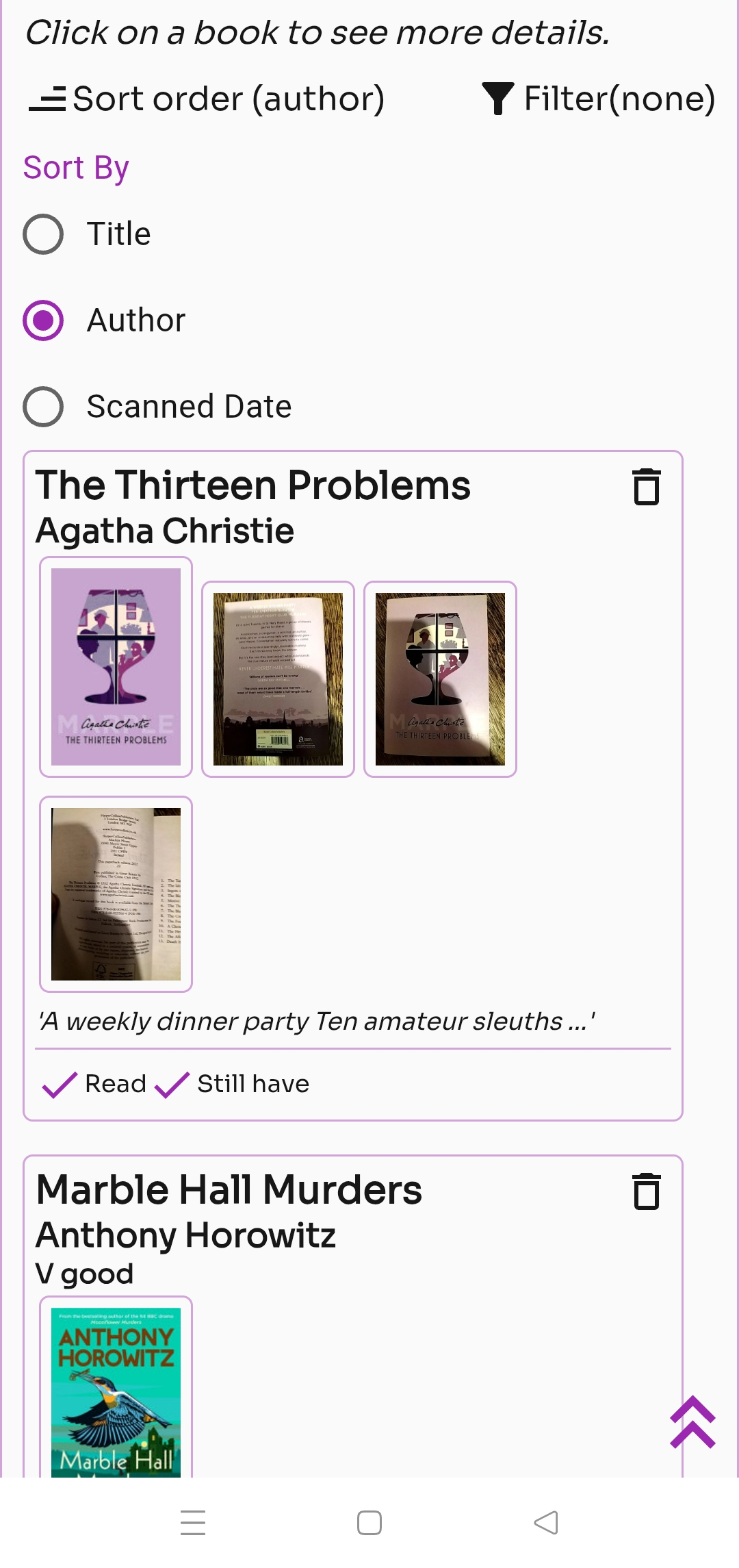 Sort by Title, Author or Scanned Date (default) Screenshot